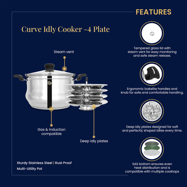 Curve Idly Cooker - 4 Plates